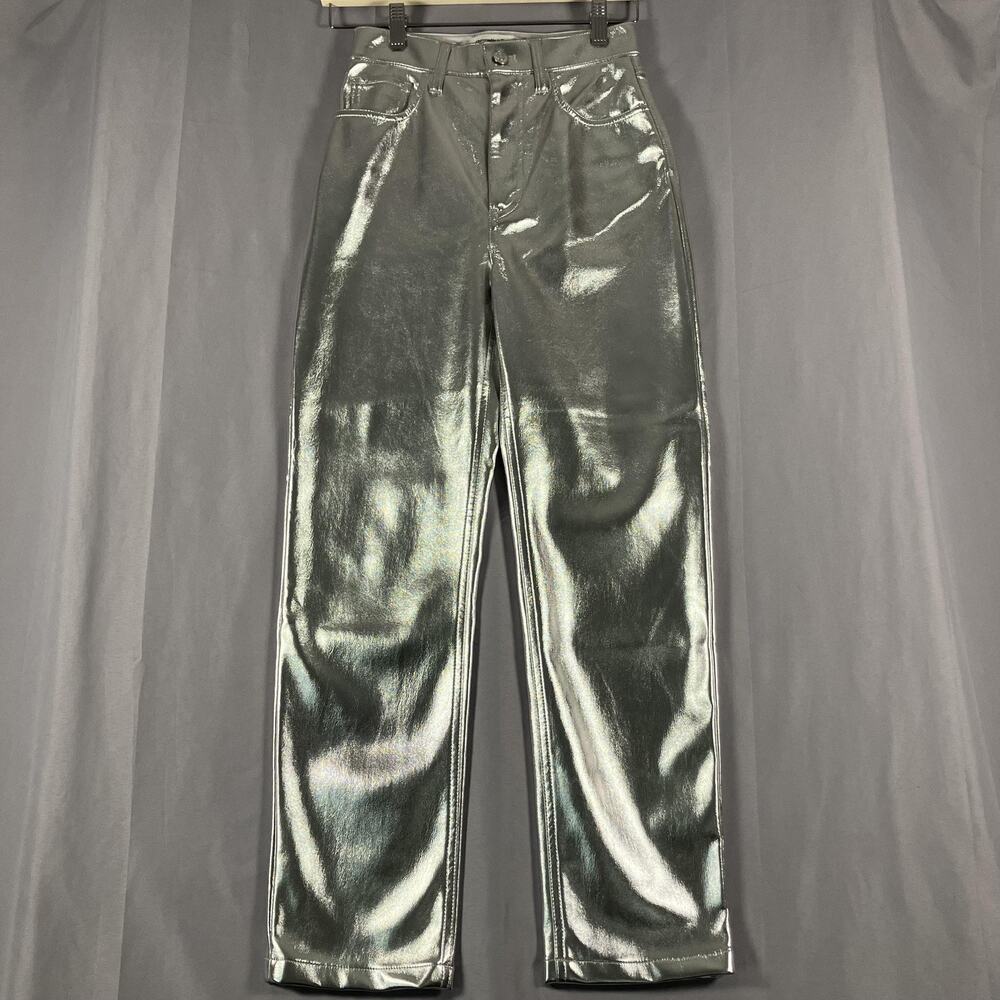 Abercrombie & Fitch Jeans Womens 24‎ Silver Faux Leather '90s Straight High Rise